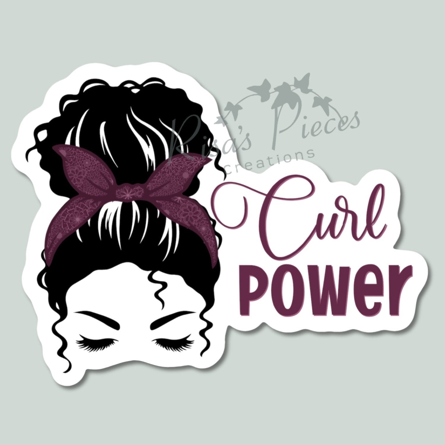 Curl Power Stickers, Curly Hair Sticker, Hair don't care, Messy Bun Sticker for teen girl, Mom Life, Curly Hair Don't Care, With headband