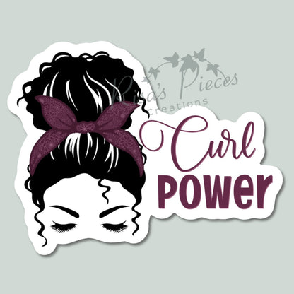 Curl Power Stickers, Curly Hair Sticker, Hair don't care, Messy Bun Sticker for teen girl, Mom Life, Curly Hair Don't Care, With headband