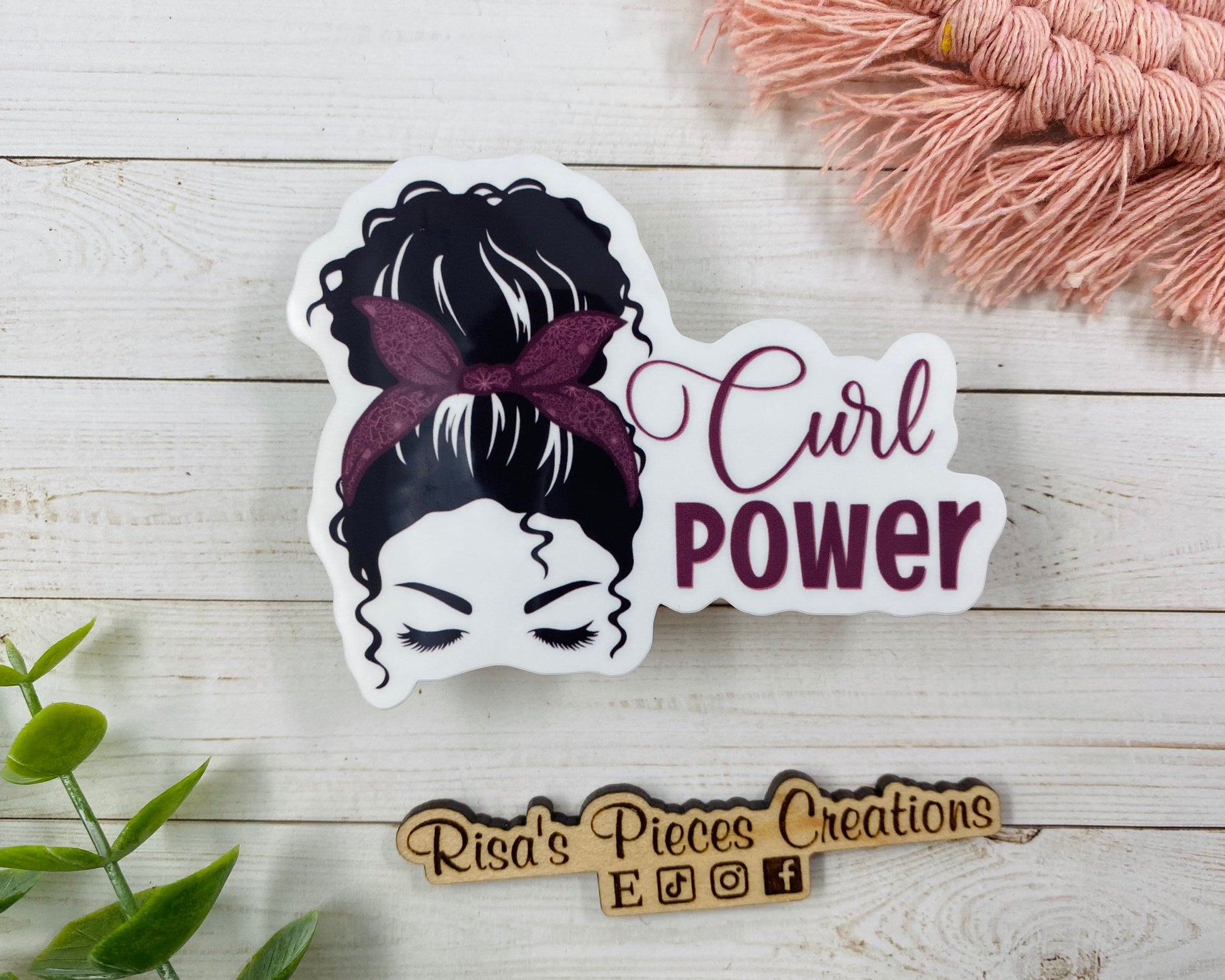 Curl Power Stickers, Curly Hair Sticker, Hair don't care, Messy Bun Sticker for teen girl, Mom Life, Curly Hair Don't Care, With headband