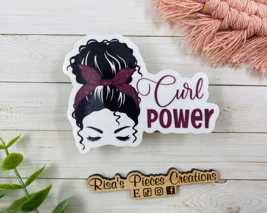 Curl Power Stickers, Curly Hair Sticker, Hair don't care, Messy Bun Sticker for teen girl, Mom Life, Curly Hair Don't Care, With headband