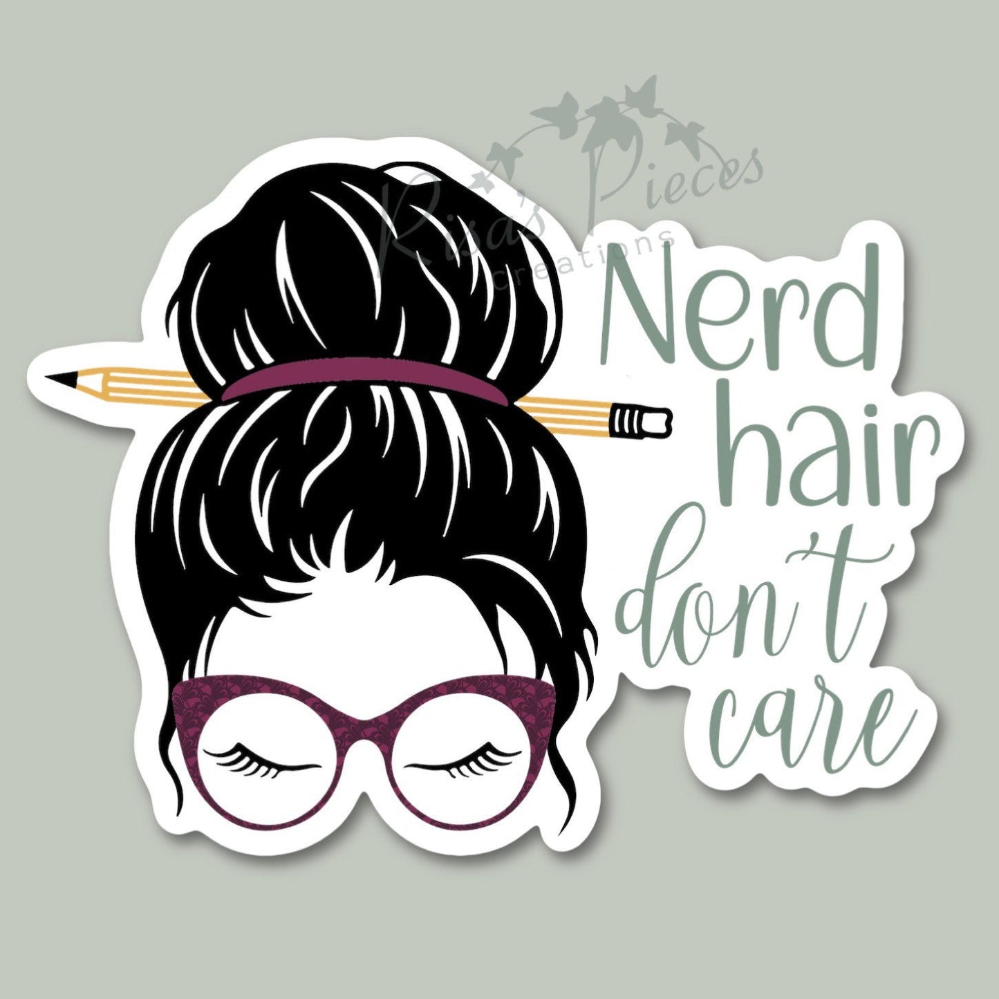 Nerd Stickers, Bookworm gifts, Hair don't care, Girls with Glasses Stickers, Messy Bun Sticker for reader, Messy Bun with Glasses, Mom Life