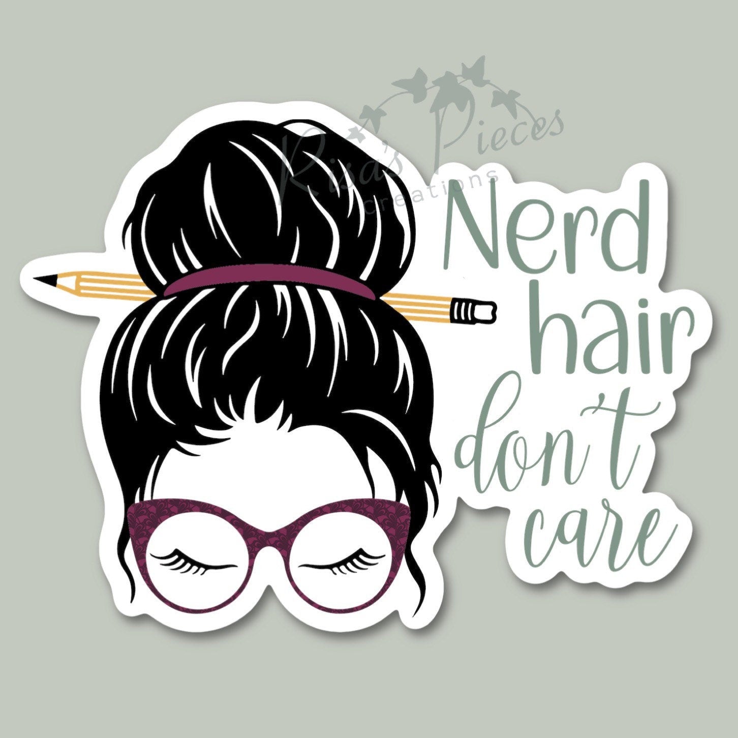 Nerd Stickers, Bookworm gifts, Hair don't care, Girls with Glasses Stickers, Messy Bun Sticker for reader, Messy Bun with Glasses, Mom Life