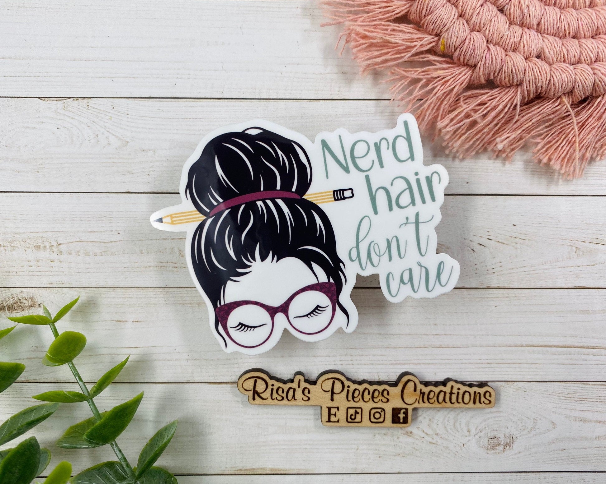 Nerd Stickers, Bookworm gifts, Hair don't care, Girls with Glasses Stickers, Messy Bun Sticker for reader, Messy Bun with Glasses, Mom Life