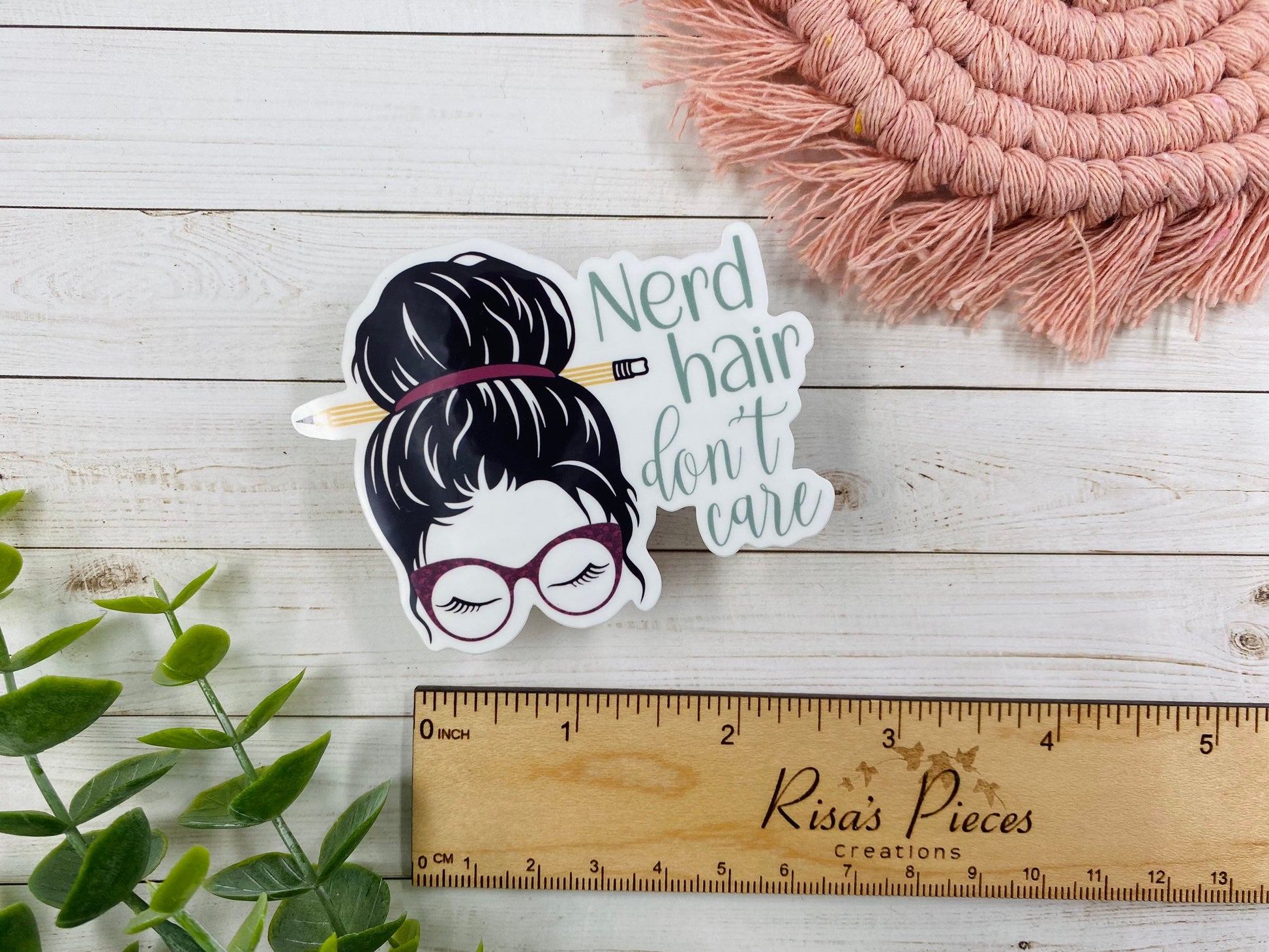 Nerd Stickers, Bookworm gifts, Hair don't care, Girls with Glasses Stickers, Messy Bun Sticker for reader, Messy Bun with Glasses, Mom Life