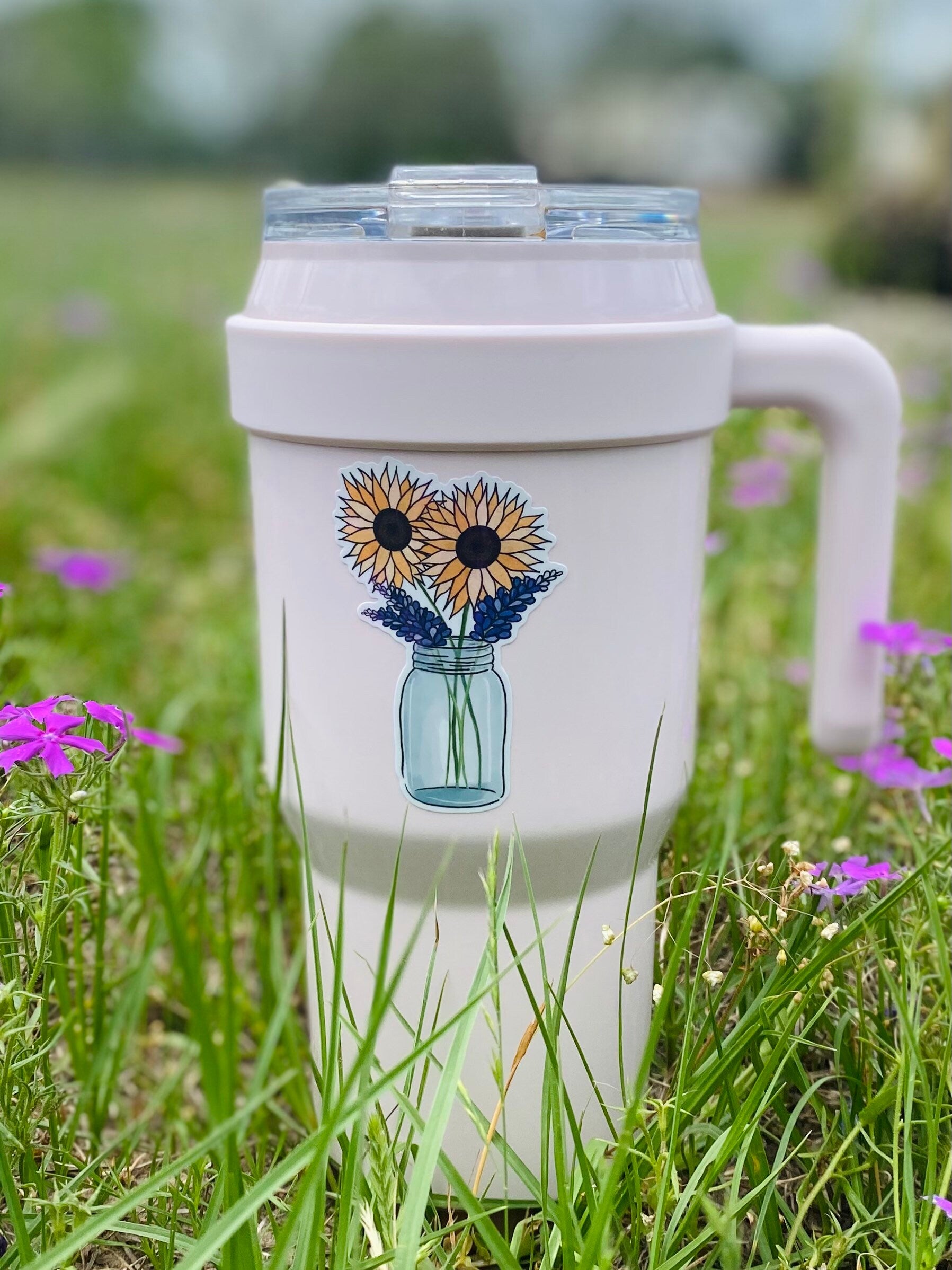 Bluebonnets and Sunflowers Sticker, Plant Mom Gift, Texas Stickers, Naturecore, Aesthetic Stickers for Laptop, For Teenage Girl, Sunflowers