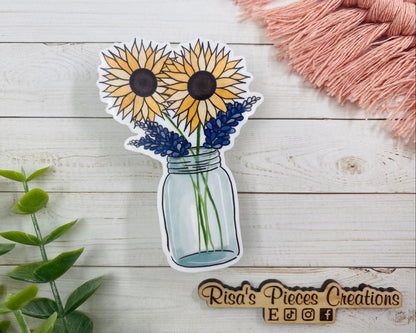 Bluebonnets and Sunflowers Sticker, Plant Mom Gift, Texas Stickers, Naturecore, Aesthetic Stickers for Laptop, For Teenage Girl, Sunflowers