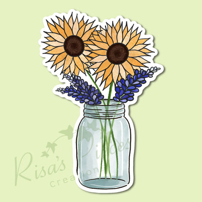 Bluebonnets and Sunflowers Sticker, Plant Mom Gift, Texas Stickers, Naturecore, Aesthetic Stickers for Laptop, For Teenage Girl, Sunflowers