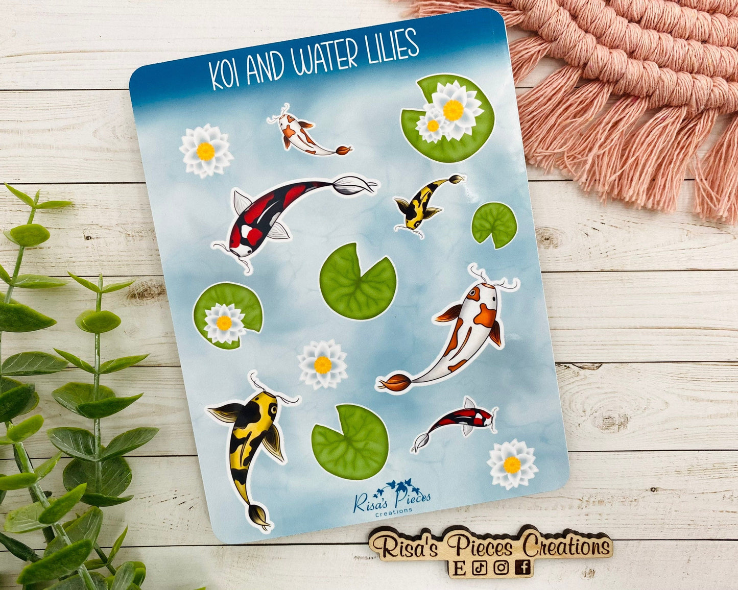 Koi Pond Sticker Sheet, Koi Stickers, Fish Sticker, Lily Pad Sticker Sheet, Journal Stickers, Scrapbooking Stickers, Water Lillies, Koi Fish