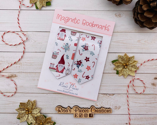 Gnomes and Poinsettias Magnetic Bookmarks, Stocking Stuffer for mom, Best friend christmas gift for her, secret santa winter gift for reader
