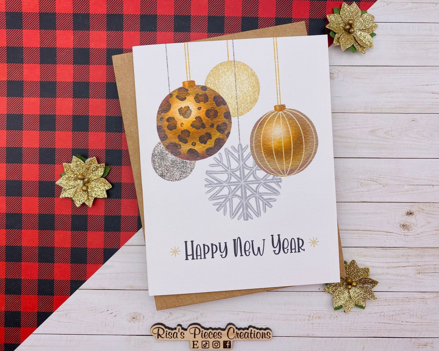 Modern Happy New Year Card, Handmade Card, Customizable Holiday Cards, New Years Card for Friend, New Year 2023, Leopard Print, For Coworker