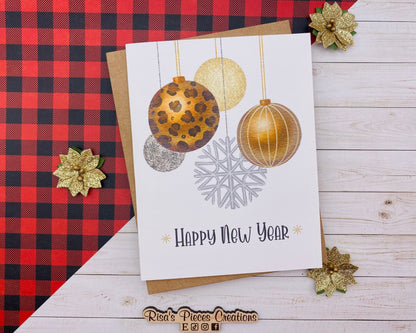 Modern Happy New Year Card, Handmade Card, Customizable Holiday Cards, New Years Card for Friend, New Year 2023, Leopard Print, For Coworker