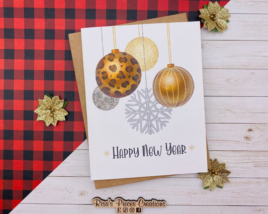 Modern Happy New Year Card, Handmade Card, Customizable Holiday Cards, New Years Card for Friend, New Year 2023, Leopard Print, For Coworker