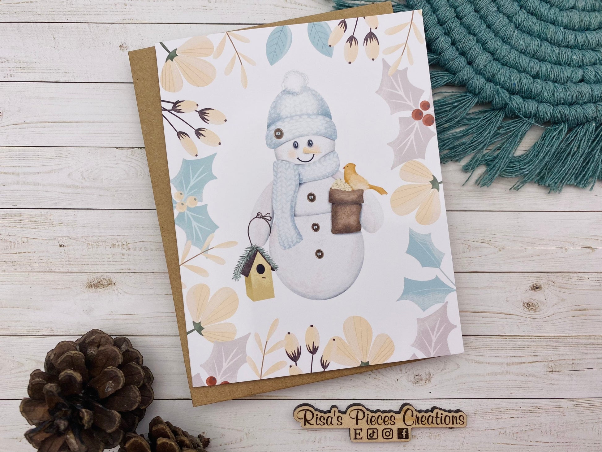 Snowman with Birdhouse Christmas Card, Handmade Christmas Card, Customizable Holiday Cards, Cute Christmas Card for Friends, for Kids, Snow