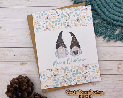 Gnome Couple Merry Christmas Card, Handmade Christmas Card, Customizable Holiday Cards, Cute Christmas Card for Friends, for Kids, Nordic