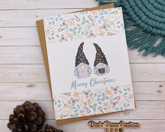 Gnome Couple Merry Christmas Card, Handmade Christmas Card, Customizable Holiday Cards, Cute Christmas Card for Friends, for Kids, Nordic