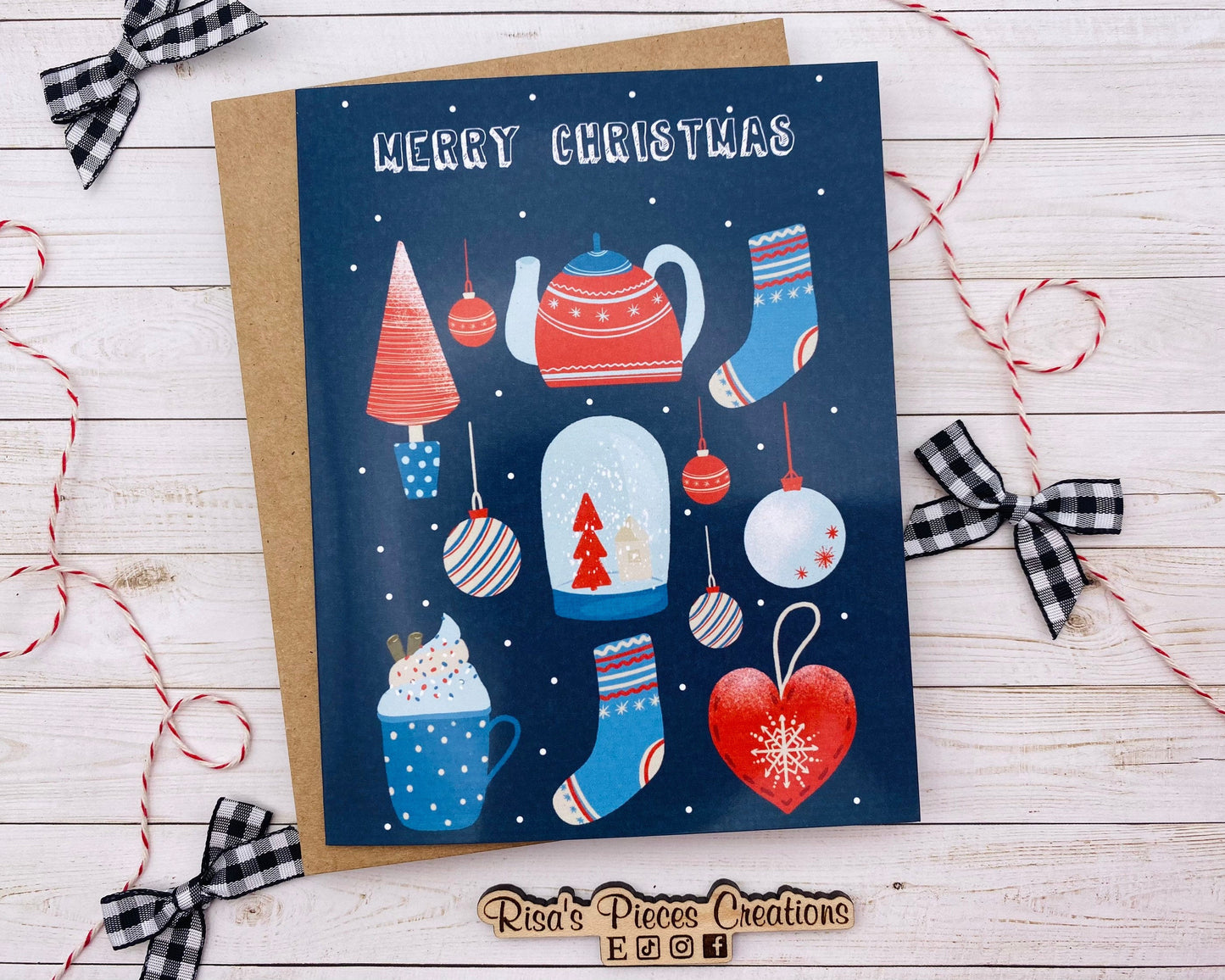 Merry Christmas Stockings and Ornaments Card, Scandinavian Holiday, Christmas Card for Friend, Cute Cards for Coworker, Nordic Christmas