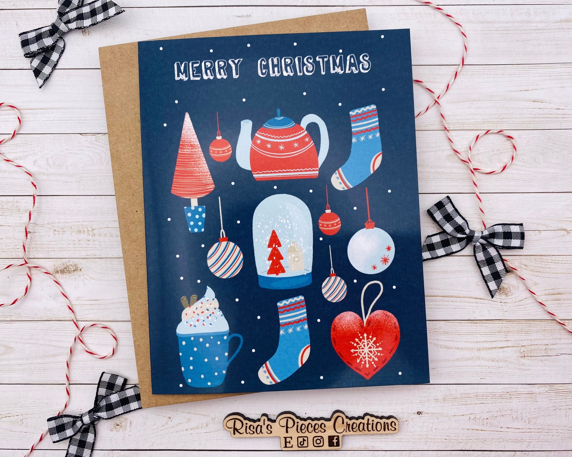 Merry Christmas Stockings and Ornaments Card, Scandinavian Holiday, Christmas Card for Friend, Cute Cards for Coworker, Nordic Christmas