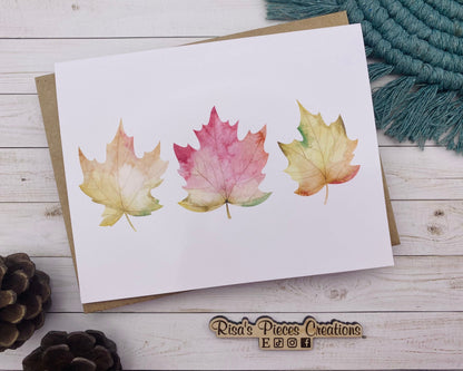 Leaf Trio Card, Handmade Card, Customizable Cards, Fall Card for Friends, Thanksgiving Card for Family, Fall Leaves Card, Thank You Cards