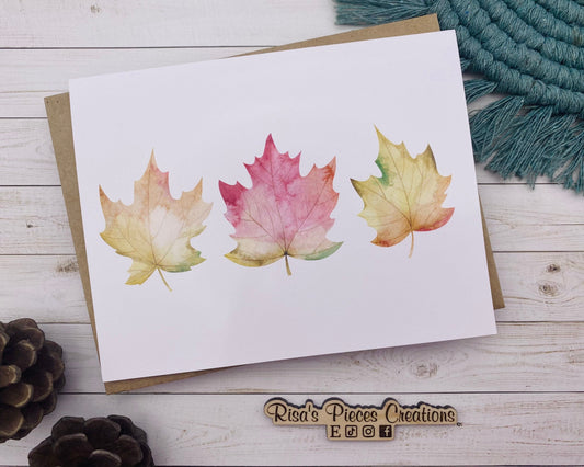Leaf Trio Card, Handmade Card, Customizable Cards, Fall Card for Friends, Thanksgiving Card for Family, Fall Leaves Card, Thank You Cards