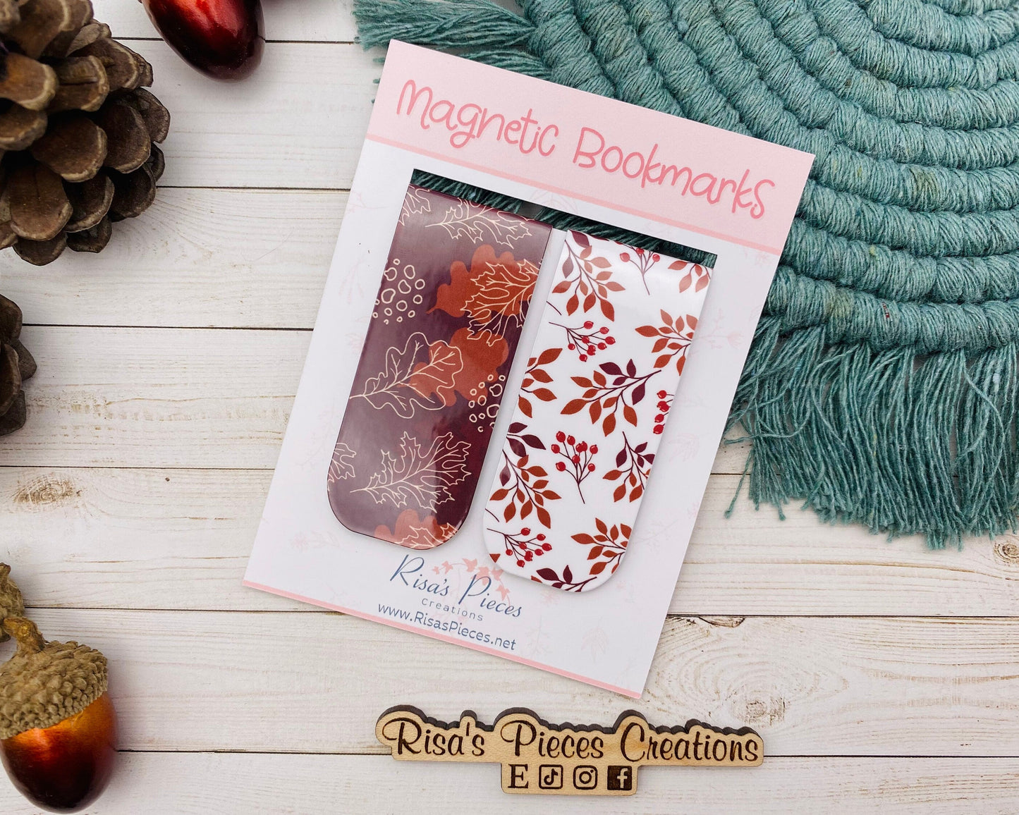 Burgundy Leaves Magnetic Bookmarks, Reading Accessories, Planner Accessory, Book Lover, Autumn Magnet Bookmark, Thanksgiving Gift for Family