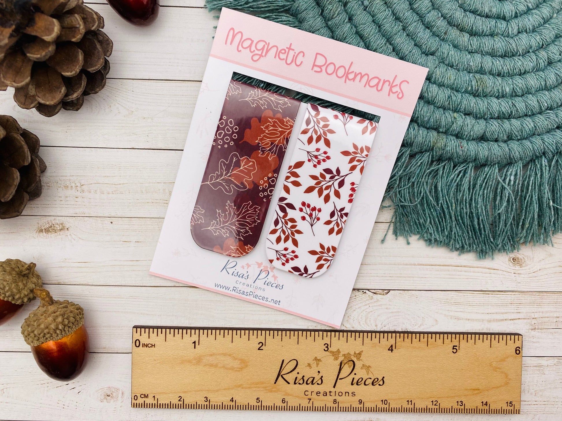 Burgundy Leaves Magnetic Bookmarks, Reading Accessories, Planner Accessory, Book Lover, Autumn Magnet Bookmark, Thanksgiving Gift for Family