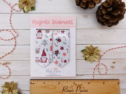 Gnomes and Poinsettias Magnetic Bookmarks, Stocking Stuffer for mom, Best friend christmas gift for her, secret santa winter gift for reader