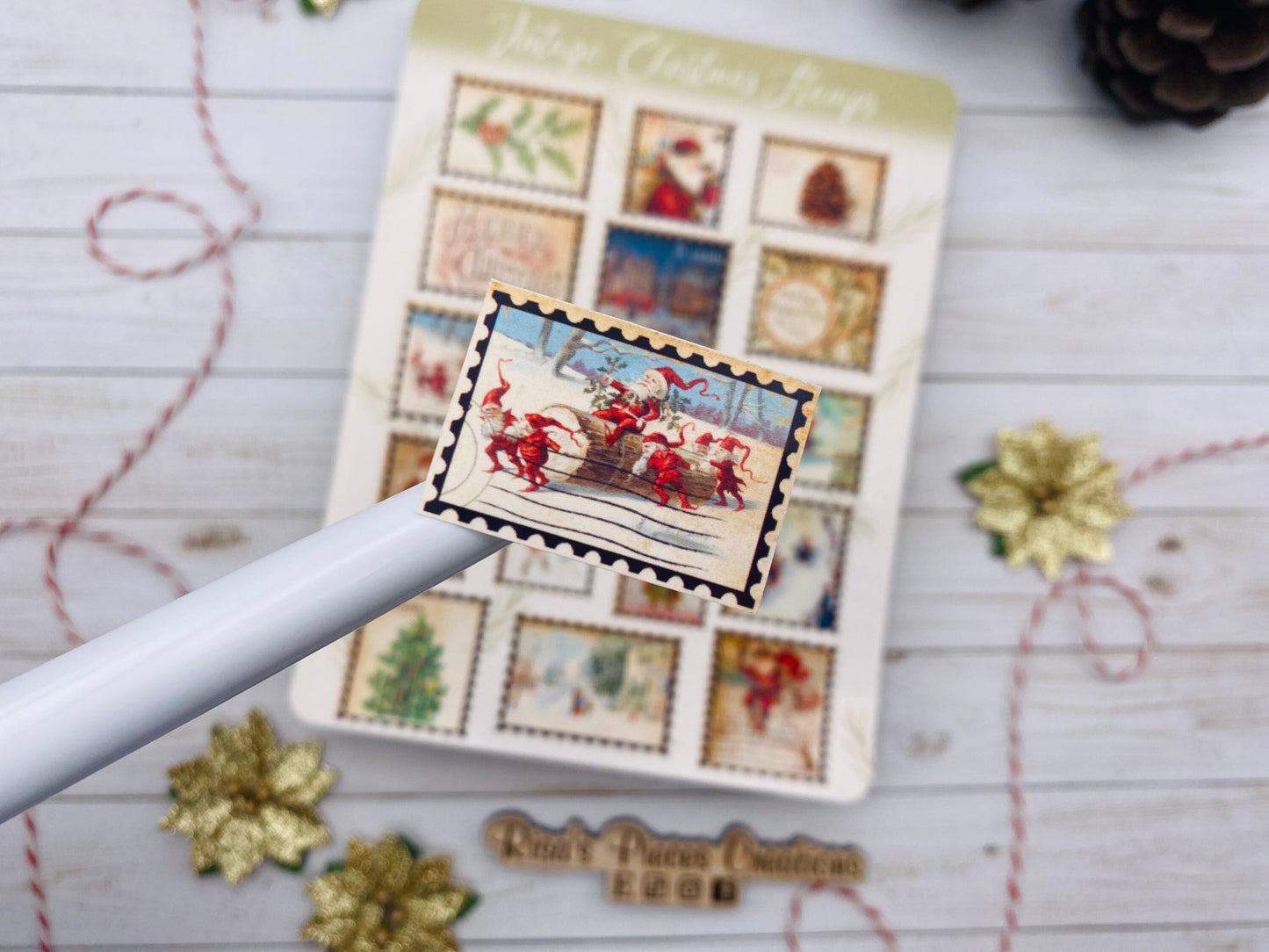 Vintage Christmas Stamps Sticker Sheet, Stocking Stuffers, Christmas Stickers for Scrapbook, for Christmas Cards, Holiday Stamps for Letters