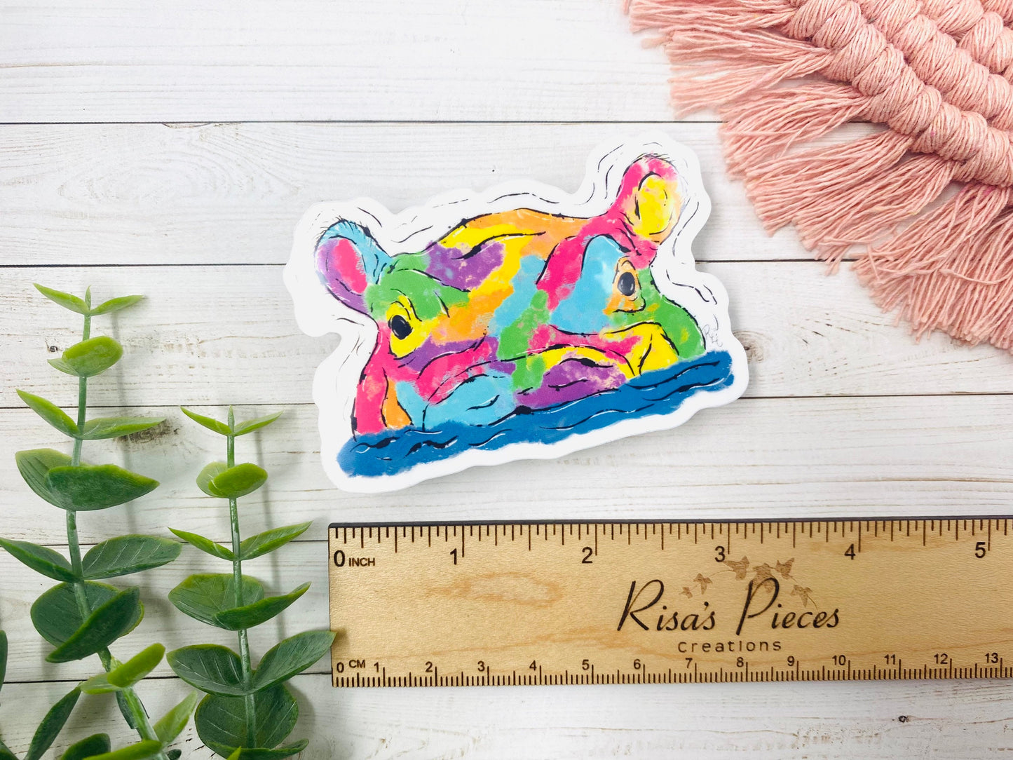 Rainbow Hippo Sticker, Neon Animal, Rainbow Animal Art, Safari Animal Sticker, Gift for Animal Lover, Painted Hippo, Best Friend Birthday