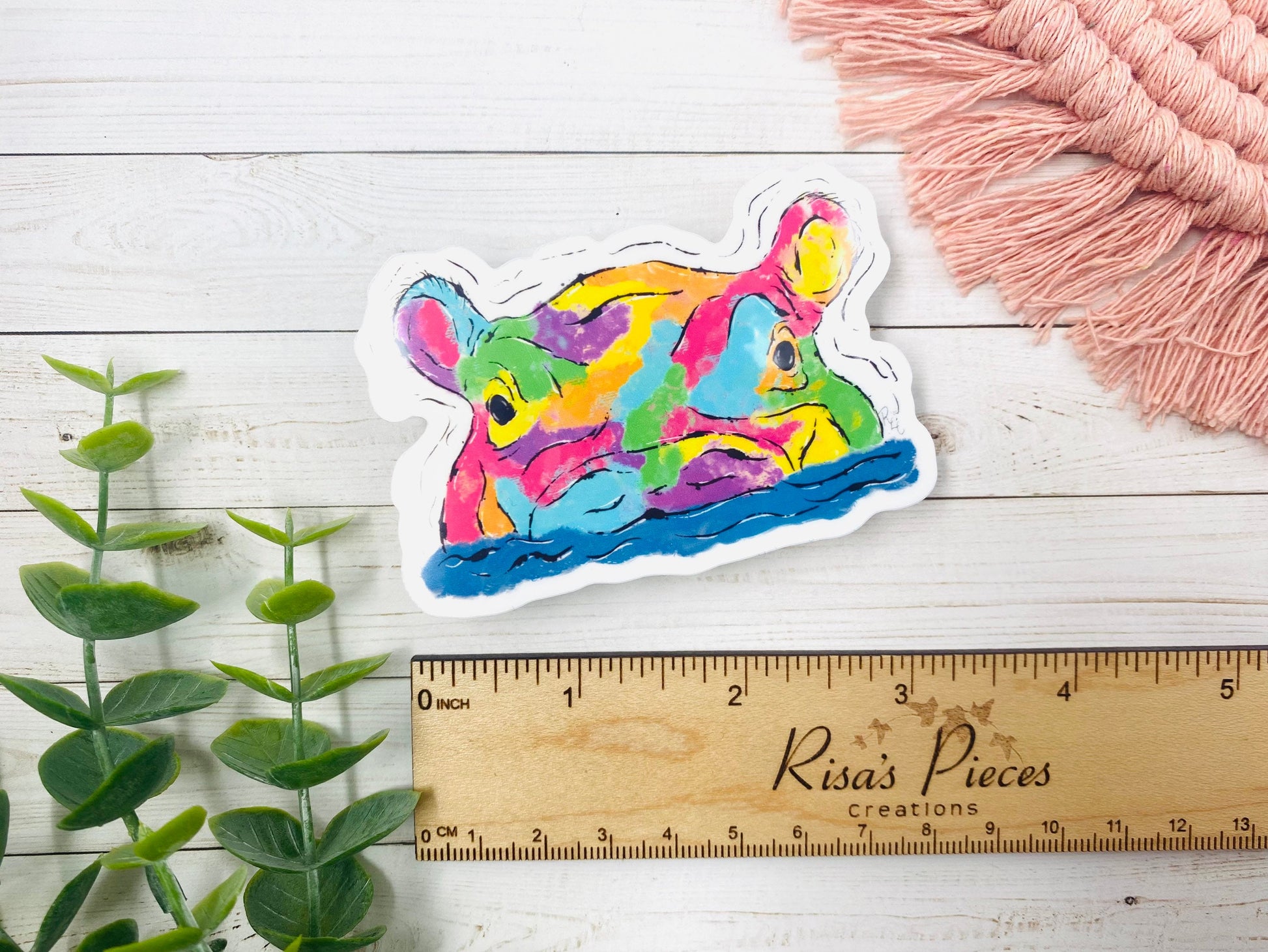 Rainbow Hippo Sticker, Neon Animal, Rainbow Animal Art, Safari Animal Sticker, Gift for Animal Lover, Painted Hippo, Best Friend Birthday