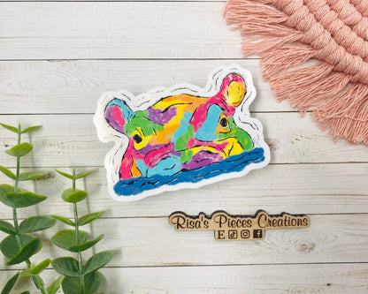 Rainbow Hippo Sticker, Neon Animal, Rainbow Animal Art, Safari Animal Sticker, Gift for Animal Lover, Painted Hippo, Best Friend Birthday