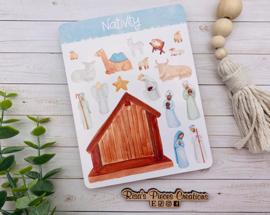 Nativity Sticker Sheet, Christmas Stickers, Away in a Manger, Holy Family Stickers, Christian Stickers, Stocking Stuffer for Kids