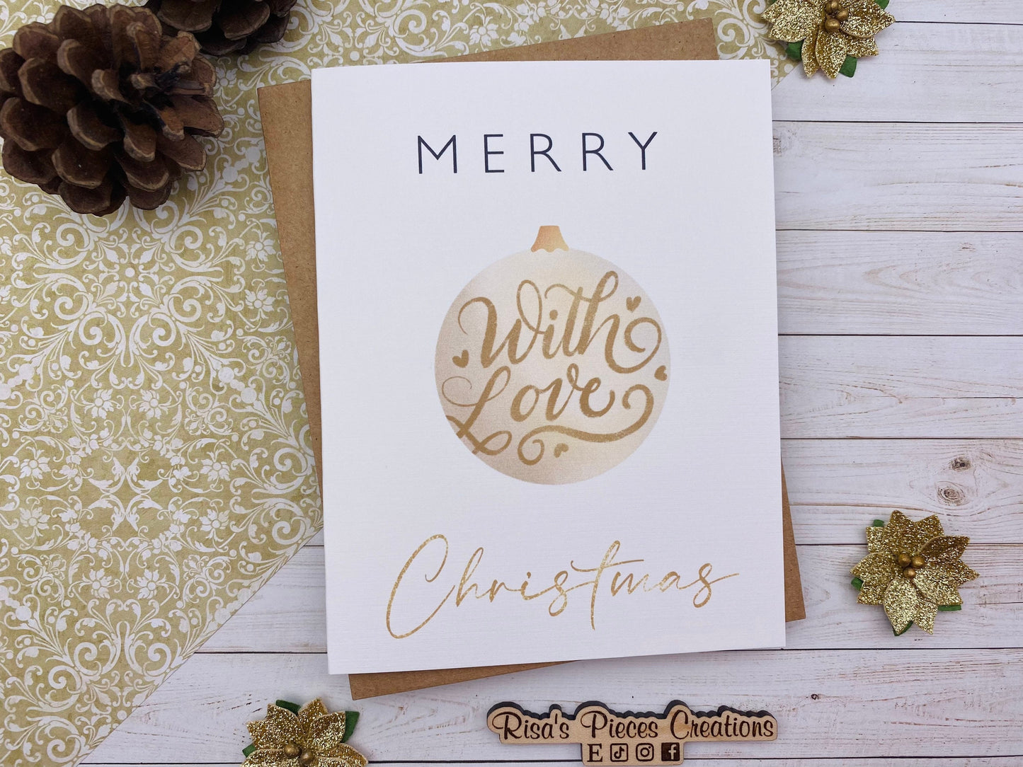 Merry Christmas With Love, Handmade Christmas Card, Customizable Holiday Cards, Elegant Christmas Card for Friends, Christmas Cards Set