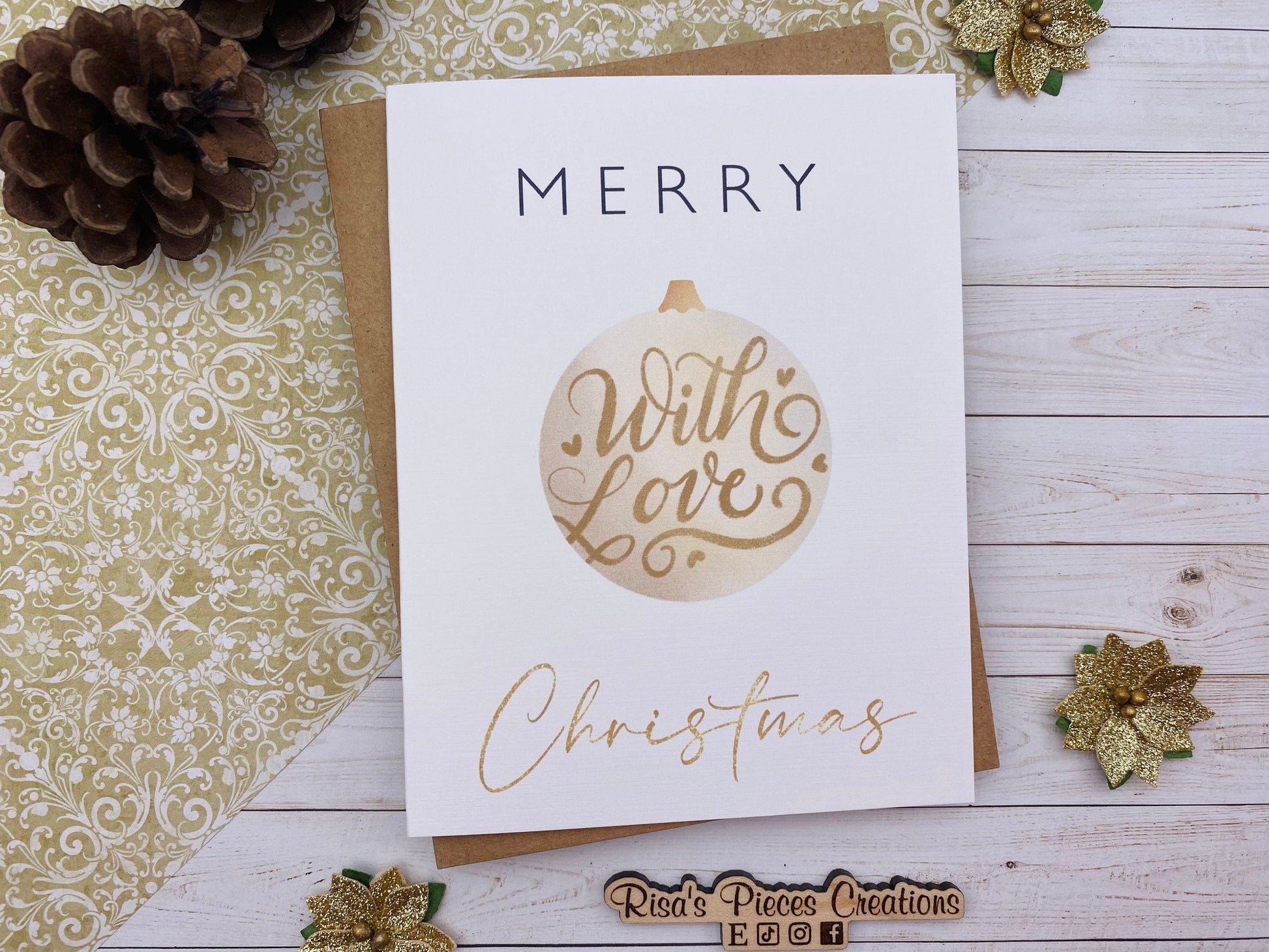 Merry Christmas With Love, Handmade Christmas Card, Customizable Holiday Cards, Elegant Christmas Card for Friends, Christmas Cards Set