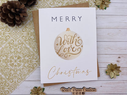 Merry Christmas With Love, Handmade Christmas Card, Customizable Holiday Cards, Elegant Christmas Card for Friends, Christmas Cards Set