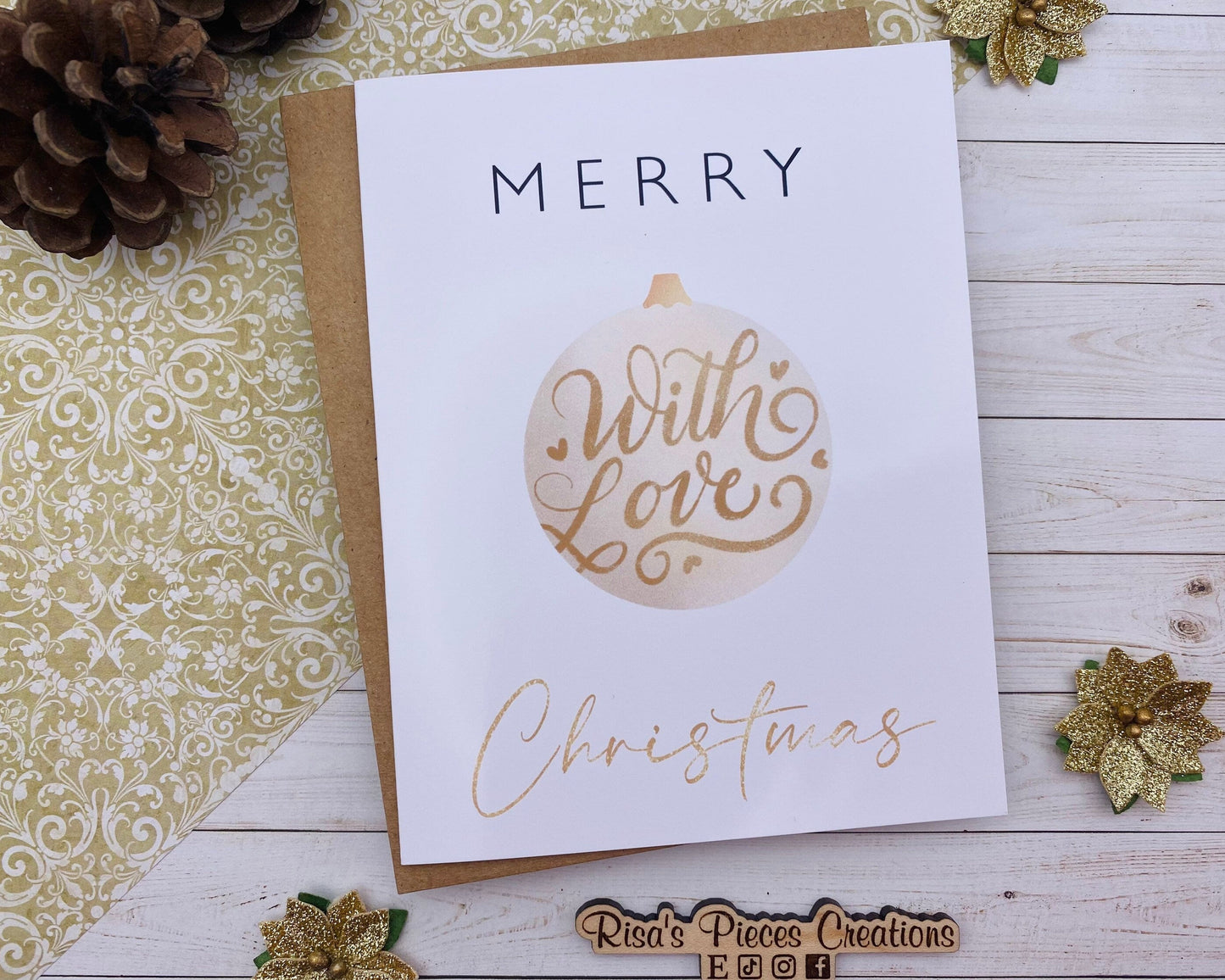 Merry Christmas With Love, Handmade Christmas Card, Customizable Holiday Cards, Elegant Christmas Card for Friends, Christmas Cards Set