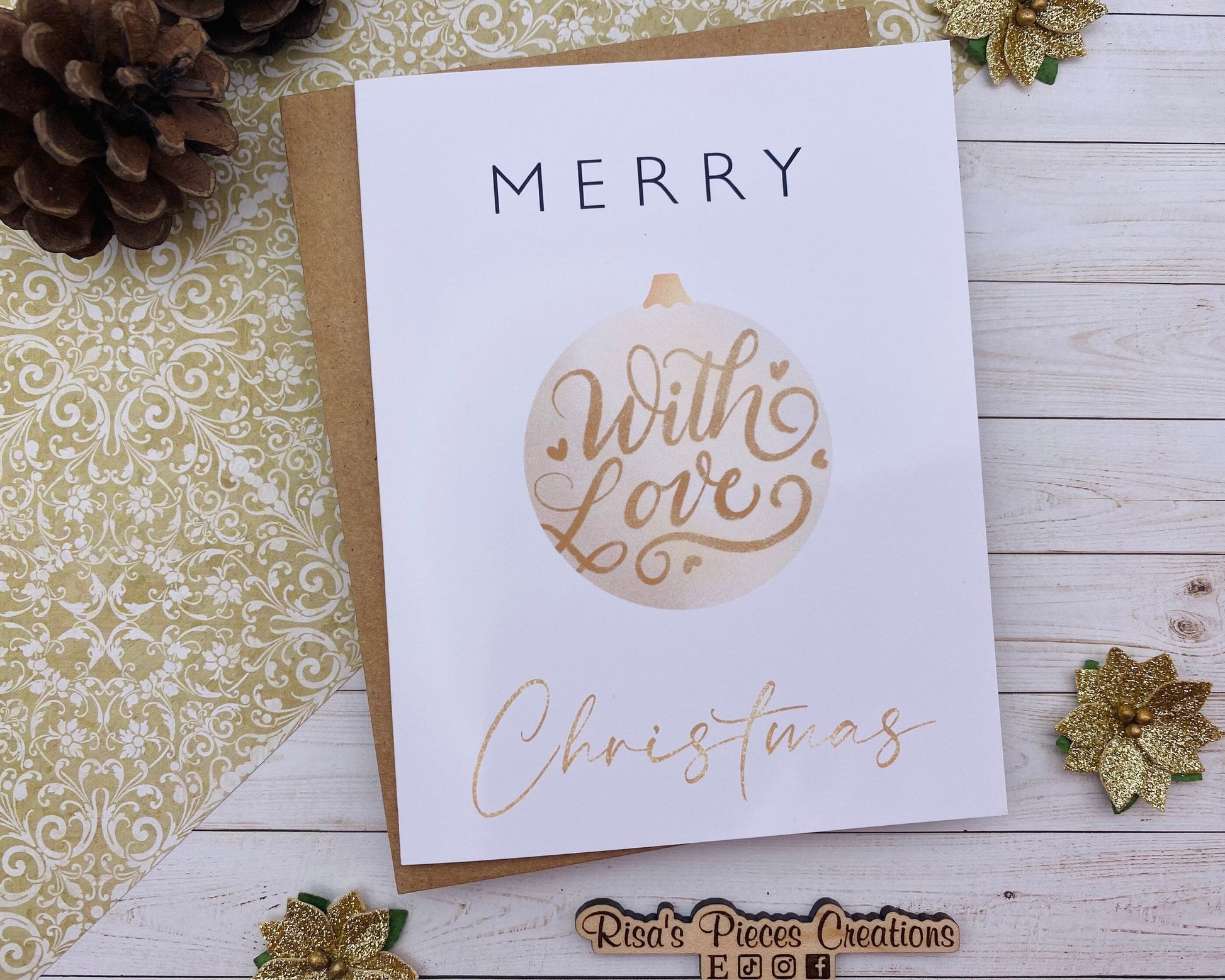 Merry Christmas With Love, Handmade Christmas Card, Customizable Holiday Cards, Elegant Christmas Card for Friends, Christmas Cards Set
