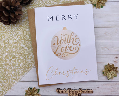 Merry Christmas With Love, Handmade Christmas Card, Customizable Holiday Cards, Elegant Christmas Card for Friends, Christmas Cards Set