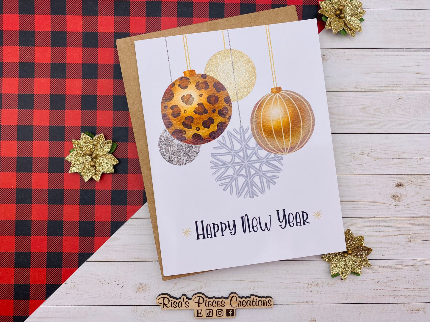 Modern Happy New Year Card, Handmade Card, Customizable Holiday Cards, New Years Card for Friend, New Year 2023, Leopard Print, For Coworker