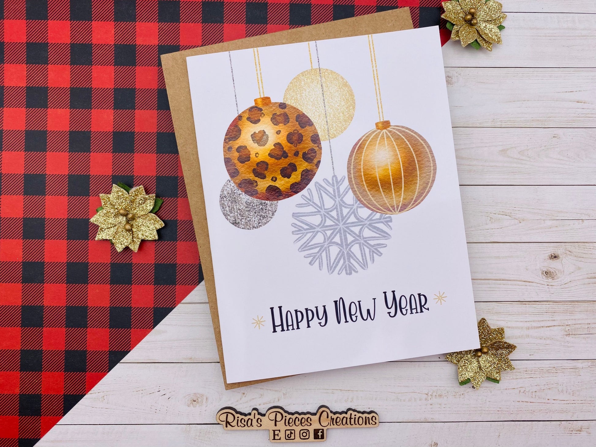Modern Happy New Year Card, Handmade Card, Customizable Holiday Cards, New Years Card for Friend, New Year 2023, Leopard Print, For Coworker