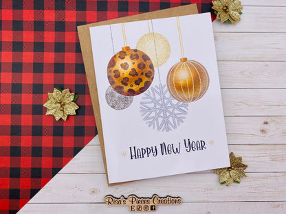 Modern Happy New Year Card, Handmade Card, Customizable Holiday Cards, New Years Card for Friend, New Year 2023, Leopard Print, For Coworker