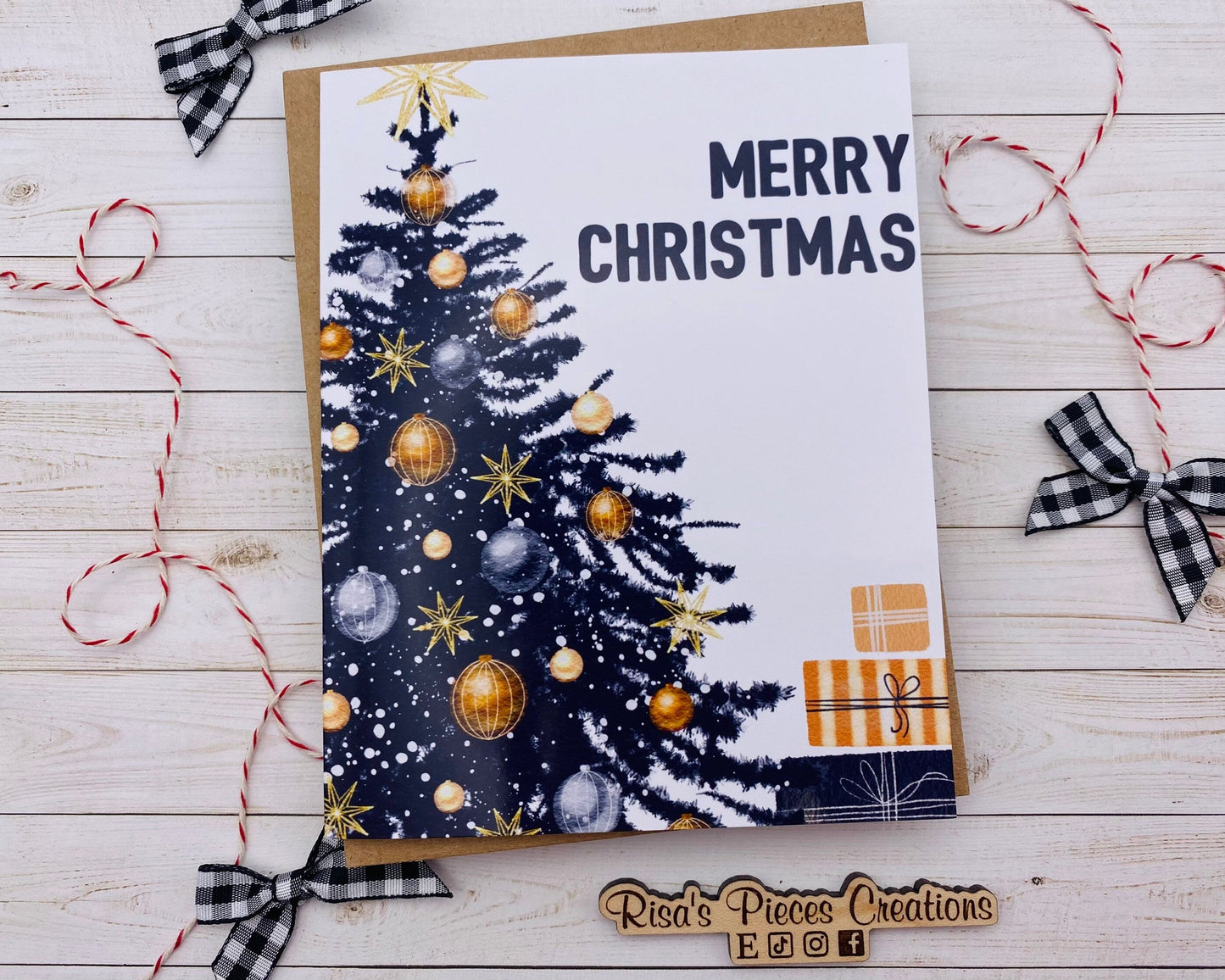 Modern Merry Christmas Card with Black Tree, Customizable Holiday Cards, Christmas Card for Friend, Classy Card for Coworker, For Family
