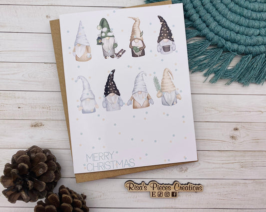 Gnome Merry Christmas Card, Handmade Christmas Card, Customizable Holiday Cards, Cute Christmas Card for Friends, for Kids, Nordic Cards