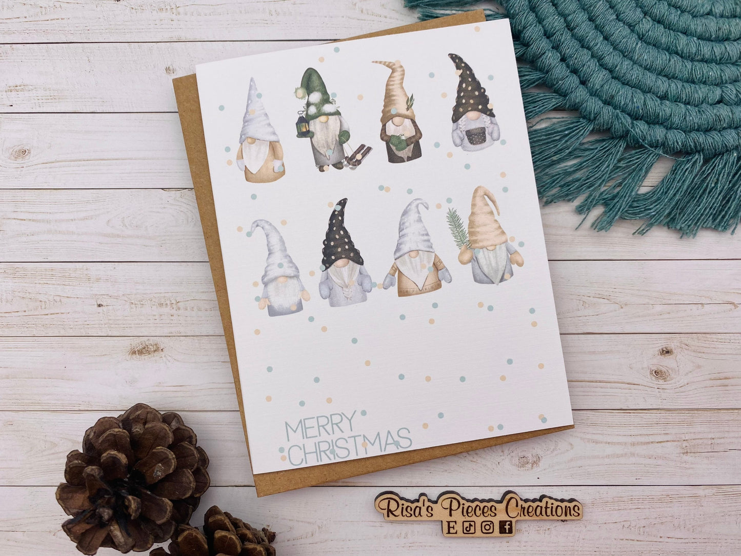 Gnome Merry Christmas Card, Handmade Christmas Card, Customizable Holiday Cards, Cute Christmas Card for Friends, for Kids, Nordic Cards