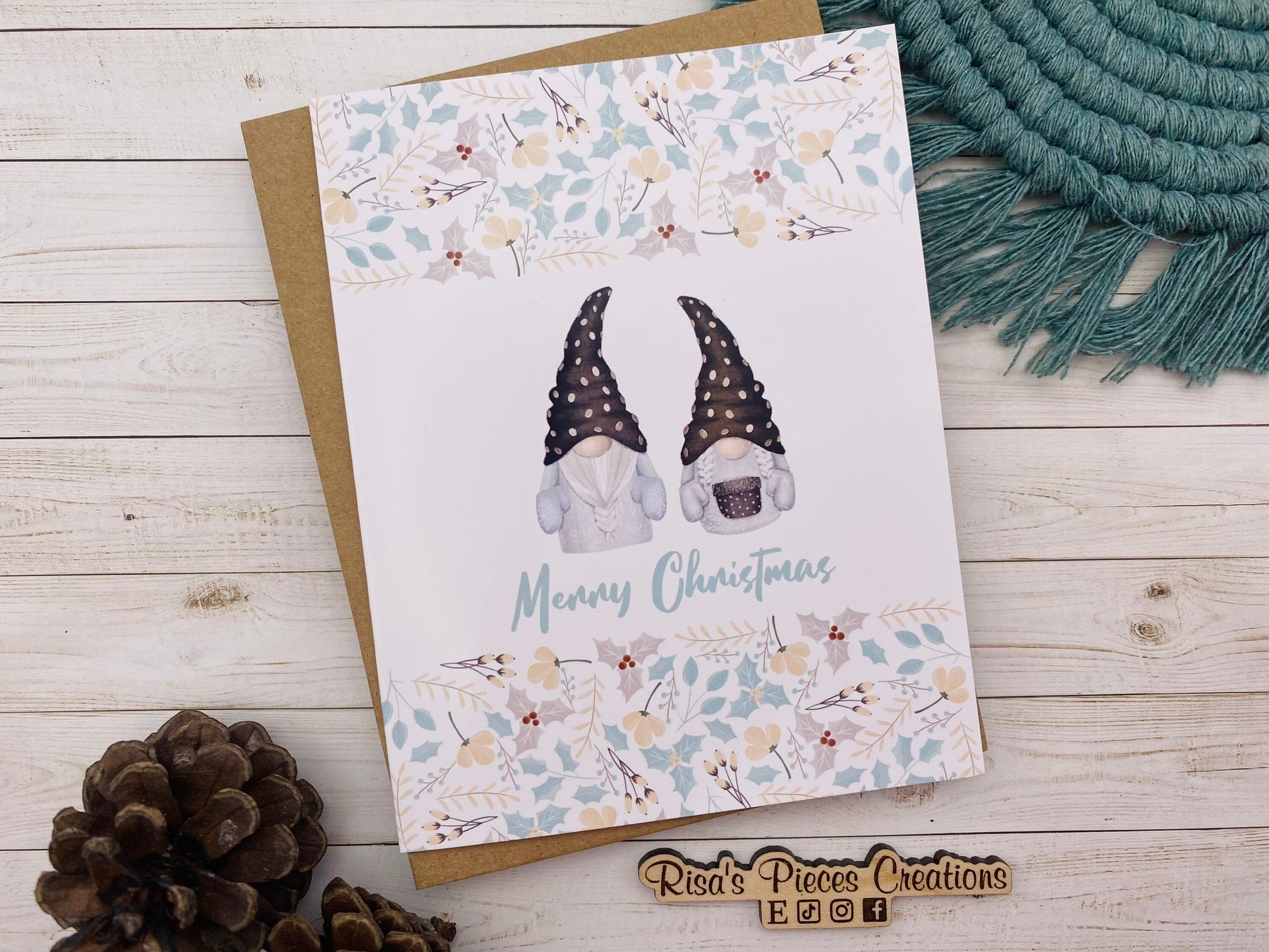 Gnome Couple Merry Christmas Card, Handmade Christmas Card, Customizable Holiday Cards, Cute Christmas Card for Friends, for Kids, Nordic