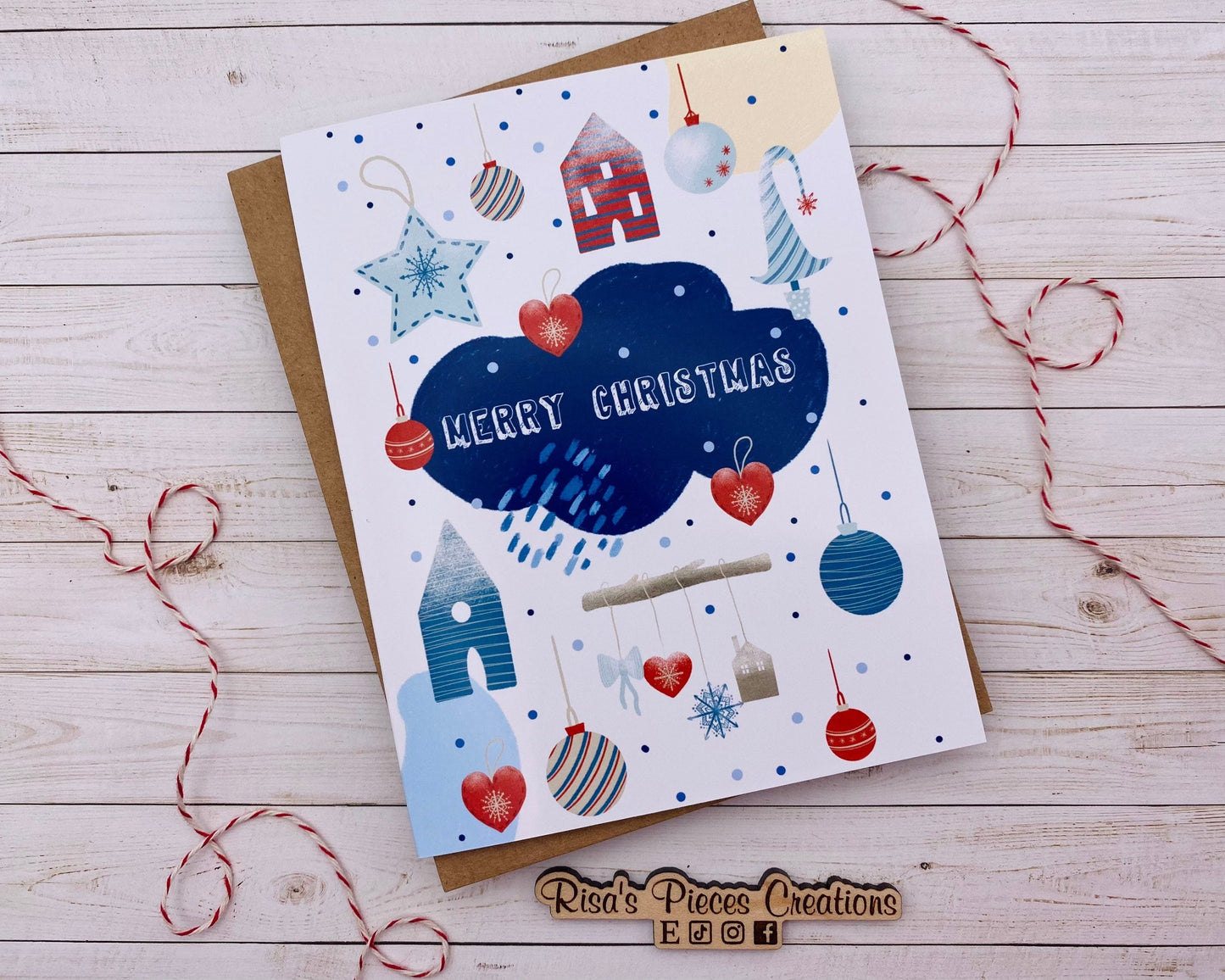 Merry Christmas with Ornaments Scandinavian, Christmas Card for Friend, Classy Card for Coworker, Nordic Christmas, Cute Holiday Cards for