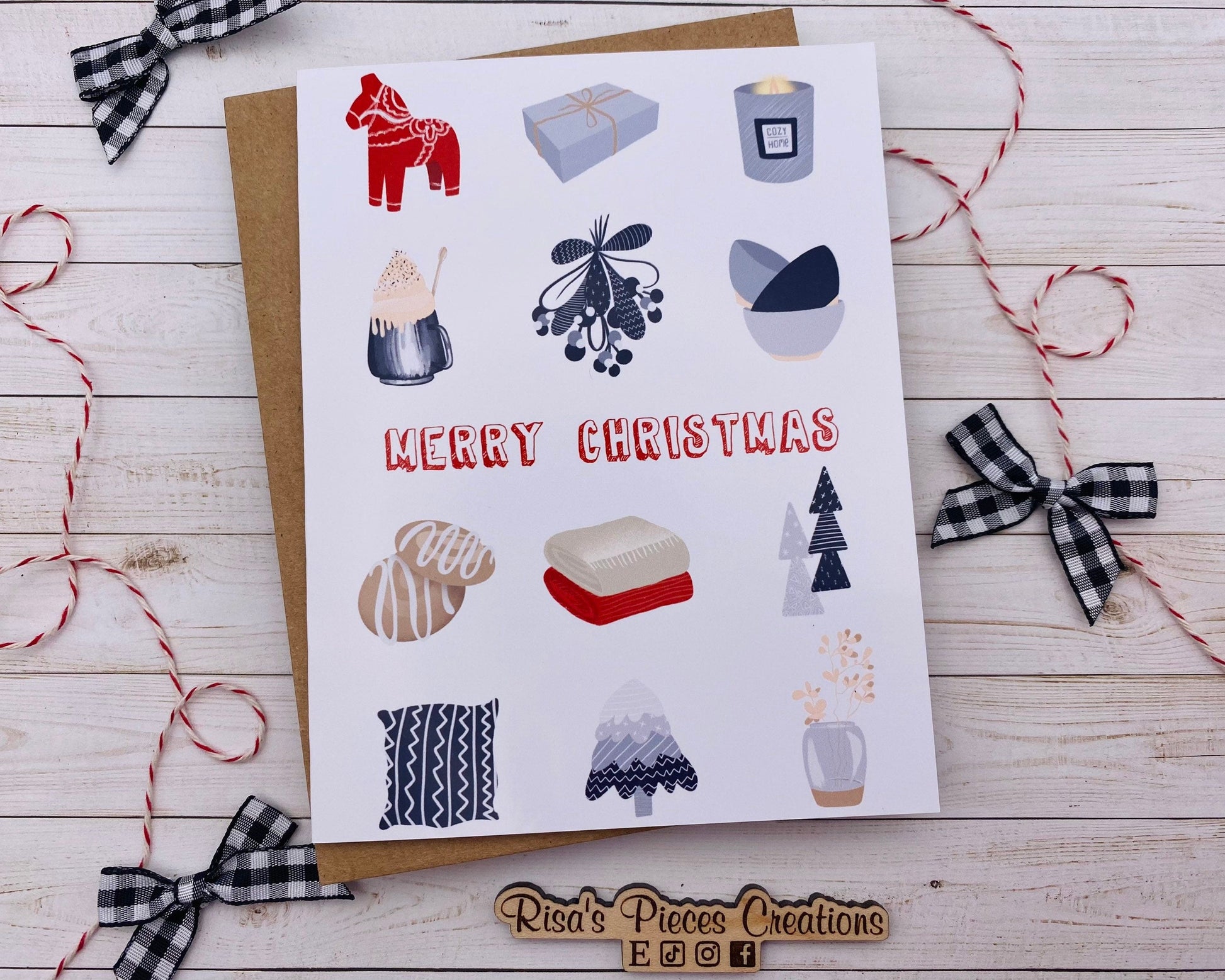 Scandinavian Christmas Elements Card, Scandinavian Holiday, Christmas Card for Friend, Cute Holiday Cards for Coworker, Nordic Christmas