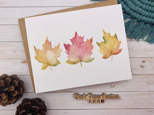 Leaf Trio Card, Handmade Card, Customizable Cards, Fall Card for Friends, Thanksgiving Card for Family, Fall Leaves Card, Thank You Cards