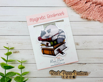 Cat and Books Magnetic Bookmark, Reading Accessory, Planner Clip, Birthday Gift, Stocking Stuffer for Cat Lover, Cute Gift for Book Lover