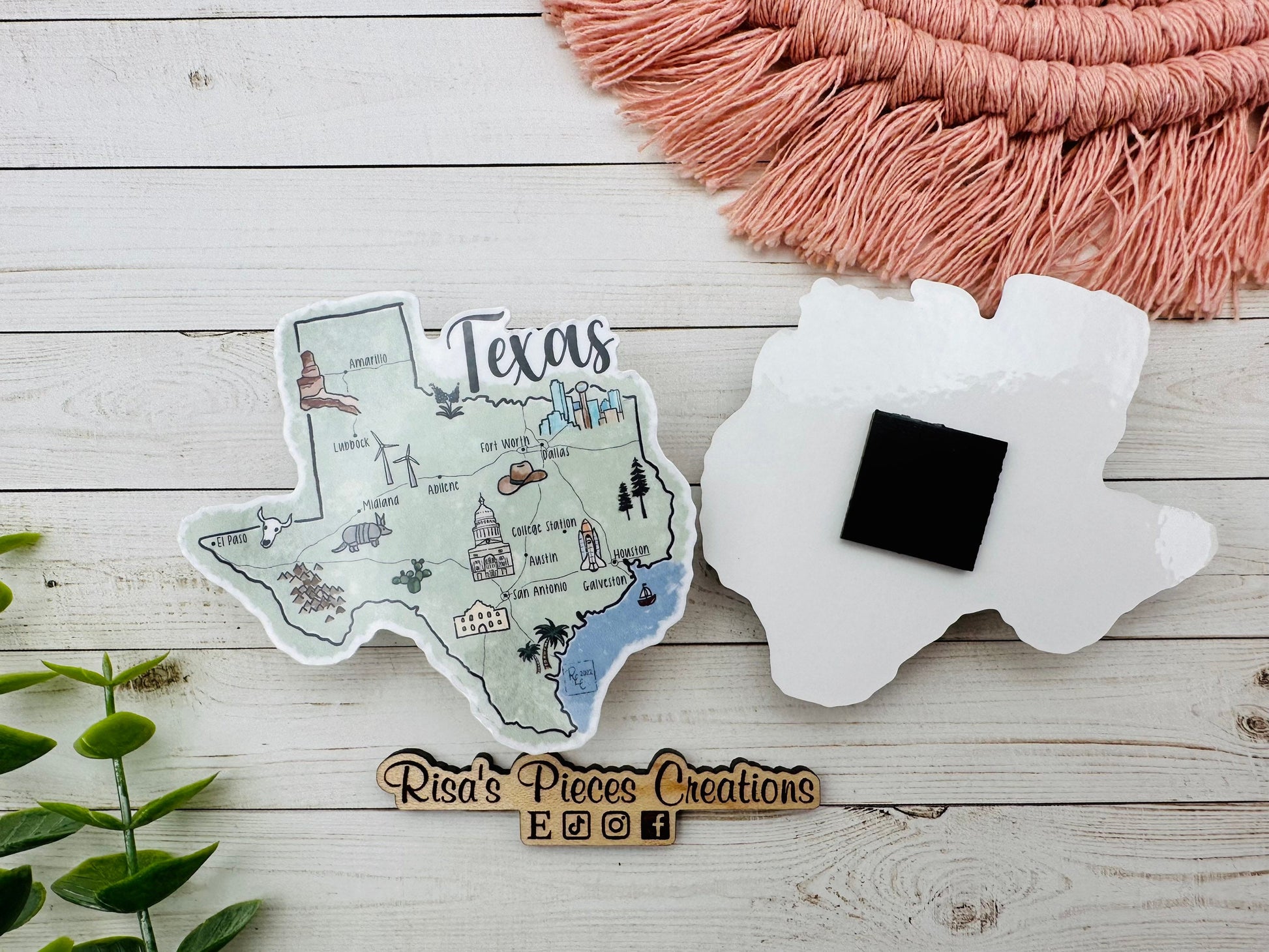 Texas Landmarks Sticker or Magnet, Gift for Texan, Map of Texas, Texas Cities Map, Texas Souvenir, Love From Texas, Travel Stickers for Her