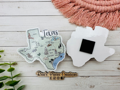 Texas Landmarks Sticker or Magnet, Gift for Texan, Map of Texas, Texas Cities Map, Texas Souvenir, Love From Texas, Travel Stickers for Her